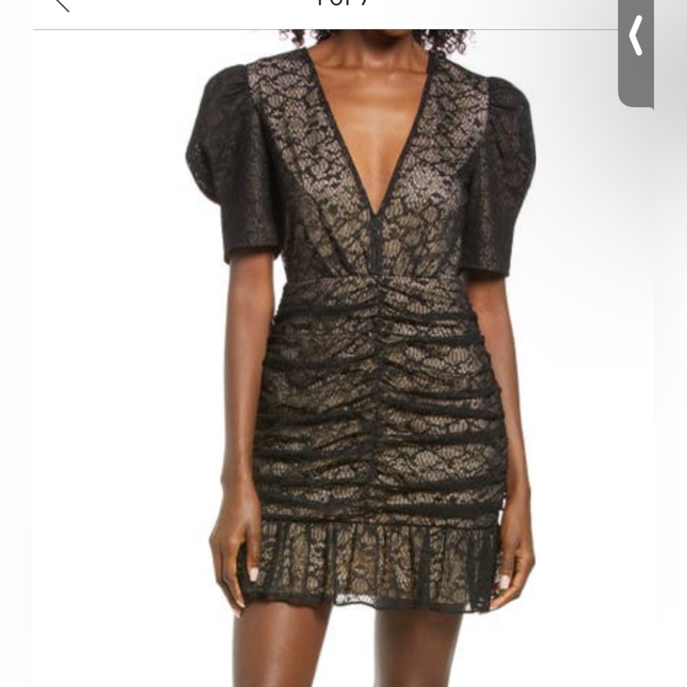 Saylor Reena Ruched Lace Cocktail Minidress